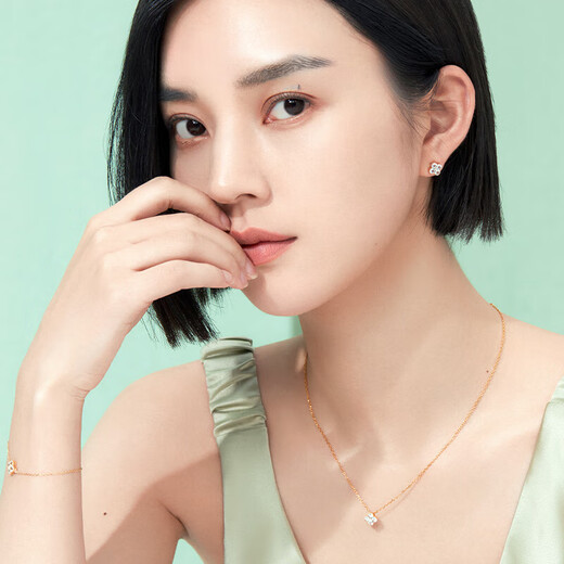 Haikai Necklace Women's Four-leaf Clover Aquamarine Necklace Luxury Jewelry Valentine's Day Birthday Gift for Elderly 18 Gold Aquamarine Necklace