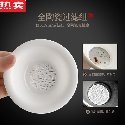 德国进口品质茶漏茶滤白瓷茶叶过滤网泡茶陶瓷公道杯一体滤茶器茶 13547孔羊脂玉瓷岩香过