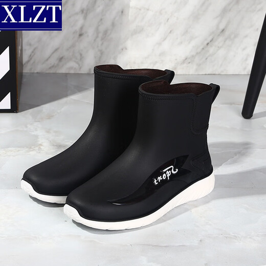XLZT new rain shoes men's fashionable water shoes men's short tube flat-soled casual rain boots fishing waterproof work shoes non-slip rubber shoes 829 black single shoes [standard size] 43 265mm