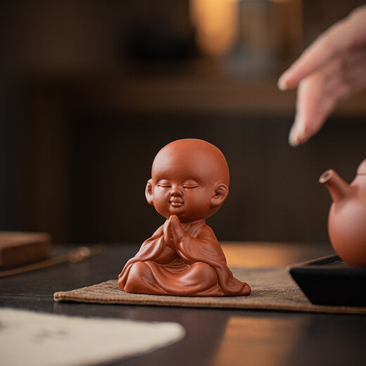 Creative purple sand four little monks tea pet ornaments Zen cute little novice monks boutique can grow tea table tea table decoration four little monks set + three-layer base/YZT