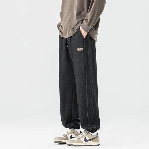 Fat men's fat men's extra large size casual pants men's plus size plus size fat sports velvet pants men's 300Jin Jin equals 0.5kg overalls black leggings plus velvet 6XL recommended 220-240Jin Jin equals 0.5kg