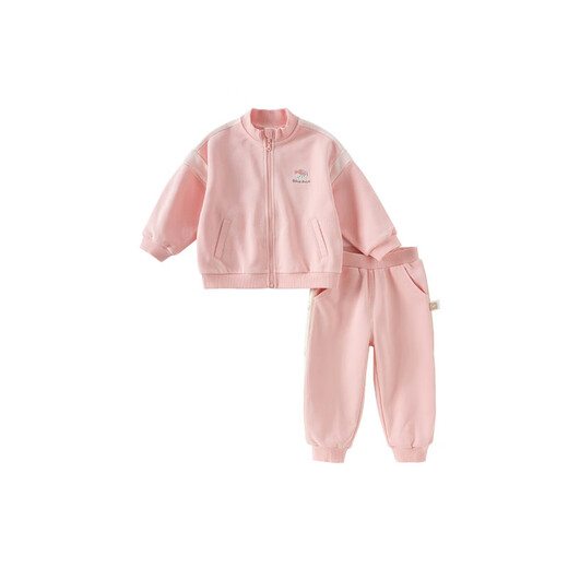 DAVE&BELLA girls' trousers suit autumn new baby boy sports two-piece casual children's jacket children's clothing children's clothing pink ready stock 100 cm (recommended height 90-100cm)