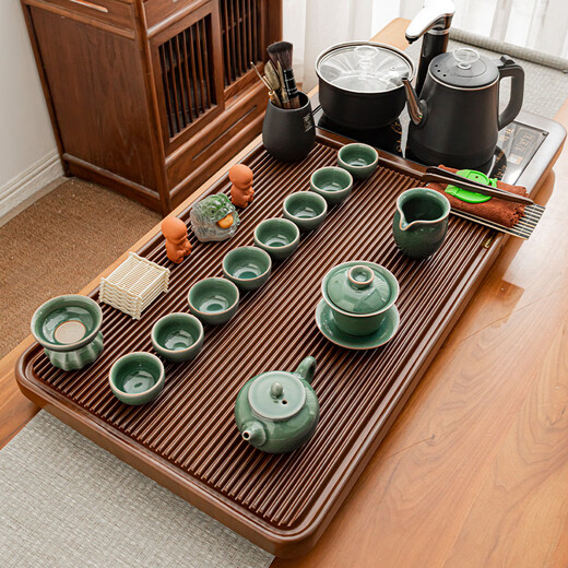 Shangfu Tea Set Fully Automatic Bamboo Tea Tray Thickened Home Tea Table Kettle All-in-One Complete Set of Kung Fu Tea Ceremony Tianxing Striped Tea Tray No Electrical Appliances