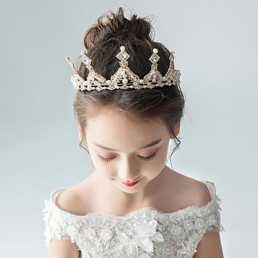 Bangboshi large crown headband children princess rhinestone crown girl girl birthday gift stage performance crown headband golden pearl crown