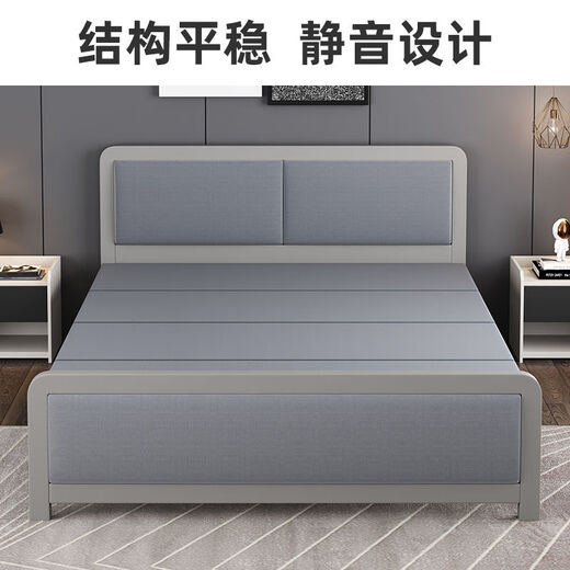 Baiyuda folding bed household double bed simple lunch break rental house adult wooden bed bedroom spliced single bed iron bed 1.2 meters gray bed frame + gray bed surface + brown pad