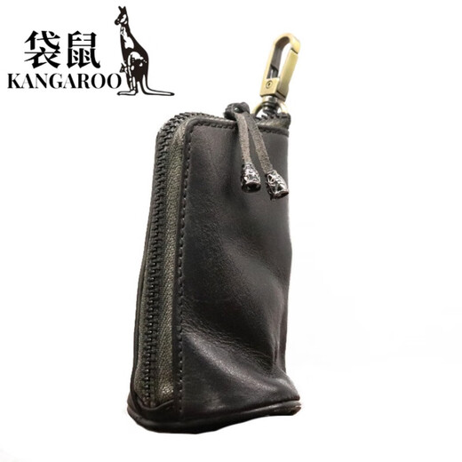 袋鼠（KANGAROO）新款头层牛皮植鞣皮复古做旧钥匙包男士大容量腰挂做旧牛皮钥匙包 咖色
