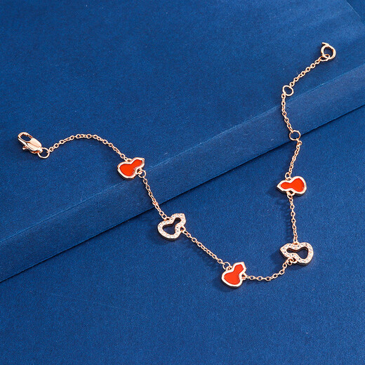 Feiyu V Jinqijia gourd bracelet electroplated 18k rose gold full of diamonds red agate small red book small gourd five-flower bracelet for women