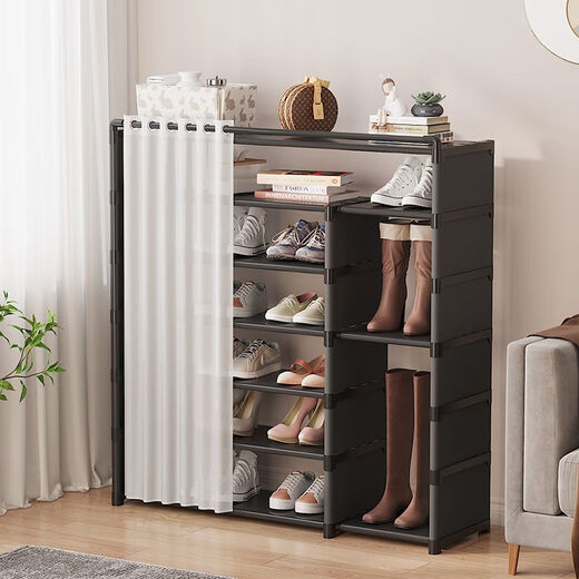 Lehuo Time Simple Shoe Cabinet Door Entry Cabinet 2024 New Shoe Rack Door Multi-layer Household Shoe Storage Cabinet Integrated Wall Black [6-layer 60cm]