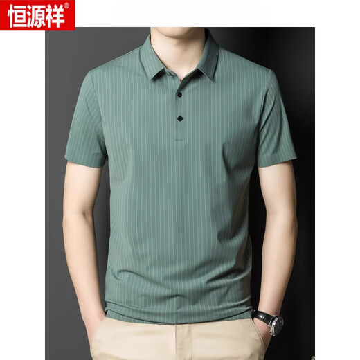 Hengyuanxiang (Hyx) Sommer Revers Traaceless Kurzärmelig-T-Shirt für den vertikalen, Streifenpolo von Männern. Hemd für Herrenmode dünne Eisseide halbärmelig grau 6996 175/l