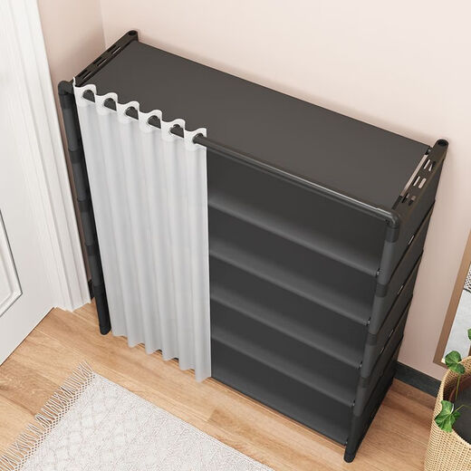 Lohas Time Simple Shoe Cabinet Door Entry Cabinet 2024 New Shoe Rack Door Multi-layer Household Shoe Storage Cabinet Integrated Against the Wall Black 6 Layers 60cm