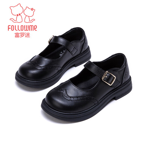 Fuluo Mi Children's Genuine Leather Shoes Spring and Autumn Primary School Students Leather Performance Shoes Campus Performance Soft Sole Shoes Black 33
