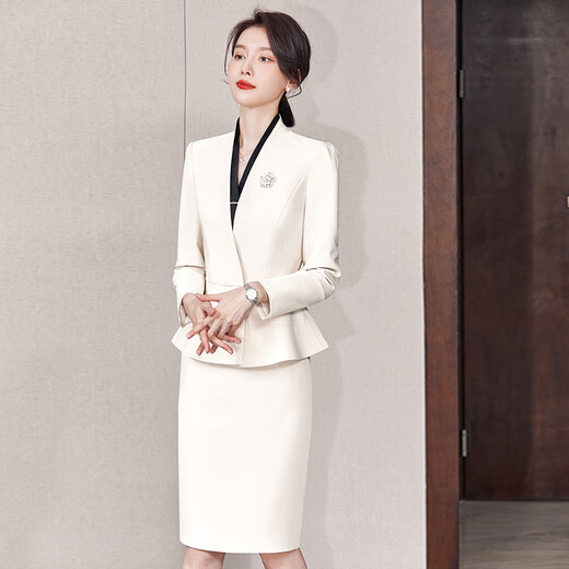 Sugargirl off-white high-end professional suit women's suit skirt executive formal wear case customer service front desk reception work clothes off-white long-sleeved suit + skirt M