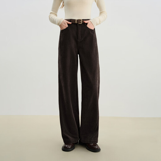 Ziqiao smart pants, small chenille straight floor-length mopping pants for women, 2025 winter new high-waisted thick brown pants, ebony brown S (size 3)