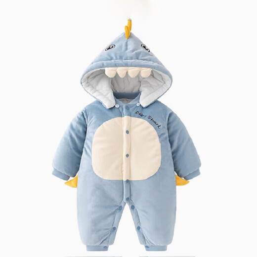 JOYNCLEON baby cotton padded winter clothing, thickened and warm, male and female baby onesies, winter newborn infant clothes with cotton padding, blue little shark 59cm