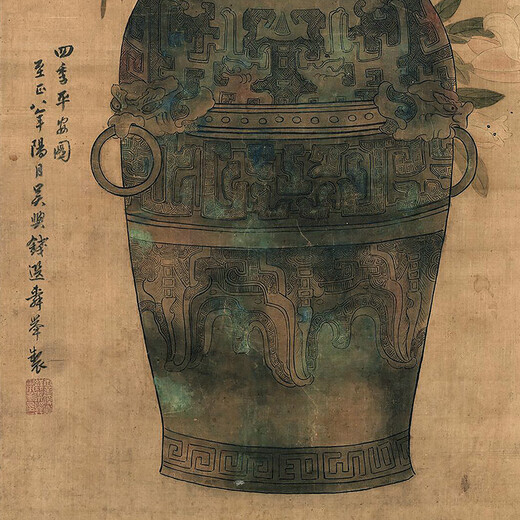 Yuan Qian chooses autumn melon pictures ancient flower and bird painting scroll literati replica antique painting Chinese hanging painting Yuan Li Zhi bamboo and stone pictures 12809 30X70 cm (spraying painting heart size) G
