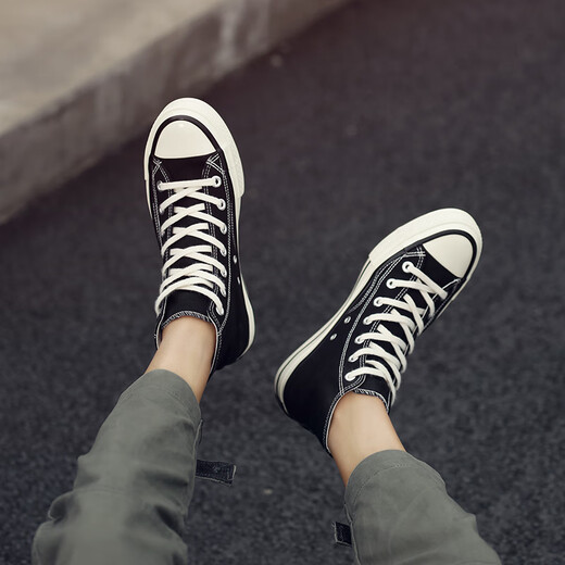 Sanofeng Dick-Soled Canvas Schuhe Herren High Top 1970 Klassische Brettschuhe Retro Casual Ehepaar Koreanische Version VERSATILE TOP STUDENT SHOUS Schwarz 42