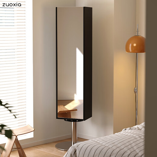 Tina rotierender Spiegelschrank mit massivem Holz Rotatable Ganzkörper vertikaler Dressing Spiegel mittelalterlicher Stil Home Magazine Schrank Aufbewahrungsschrank Schwarz Schwarz