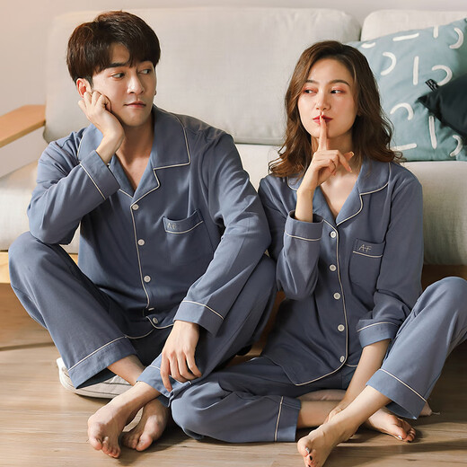 Modal couples pajamas spring and autumn pure cotton long-sleeved simple and comfortable pajamas men can wear outside pajamas autumn and winter home clothes AN300502 male + 601 white L female + male 2XL