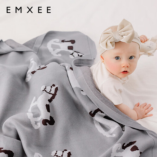 Manxi (EMXEE) baby blanket children's baby windproof blanket autumn and winter quilt knitted blanket rocking horse 125*105cm