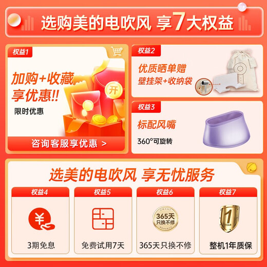 Midea Hair Dryer Home Portable Hair Dryer Negative Ion Hair Care High Wind Constant Temperature Quick-drying Hair Dryer Student Dormitory Available for Men and Women Holiday Birthday Opening of School Gifts Aurora Purple丨1600W丨200 Million Negative Ions