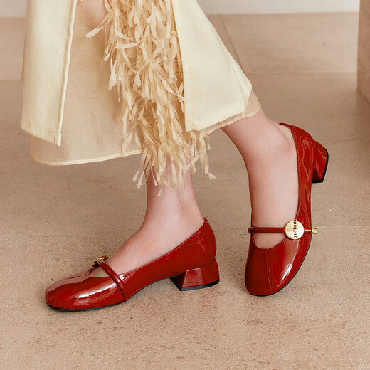 
Best 24 autumn fashion Mary Jane shoes square toe women's single shoes RD21ACQ4 orange red 39