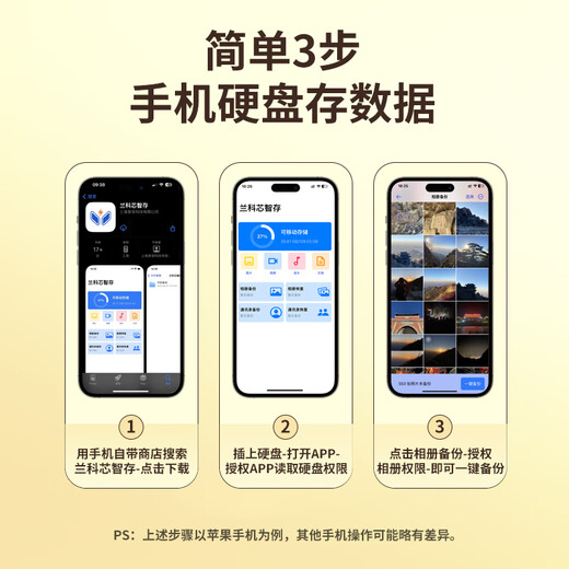 兰科芯移动硬盘1t手机电脑两用磁盘外接照片存储神器 官方标配【一键无损备份照片视频】 750GB