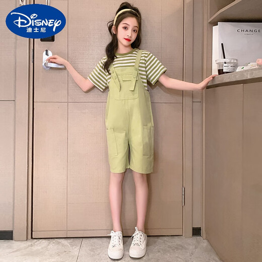 Disney Girls Summer Overalls Set 2025 New Children's Fashionable and Fashionable Medium-Grand Children's Internet Celebrity Street Two-Piece Set Pink 110 cm