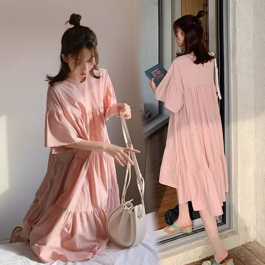 绫庭鹰孕妇装夏装夏天长裙子韩版欧美风夏季辣妈时尚孕妇装连衣裙女 黄色 L