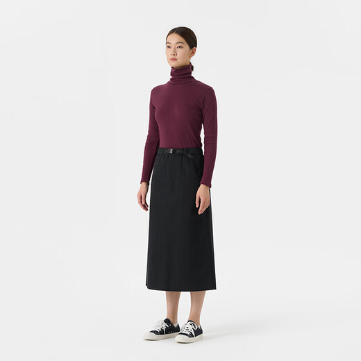 MUJI Women's Mercerized Twill Narrow Skirt Long Skirt Women's Autumn Skirt BEY02C4A Black S (155/62A)
