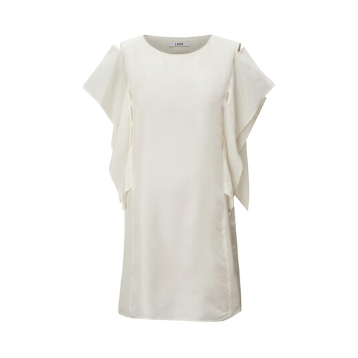 LESS summer mulberry silk skirt for women's temperament French lotus leaf split sleeve short dress 2N4G11980 110/m white XL