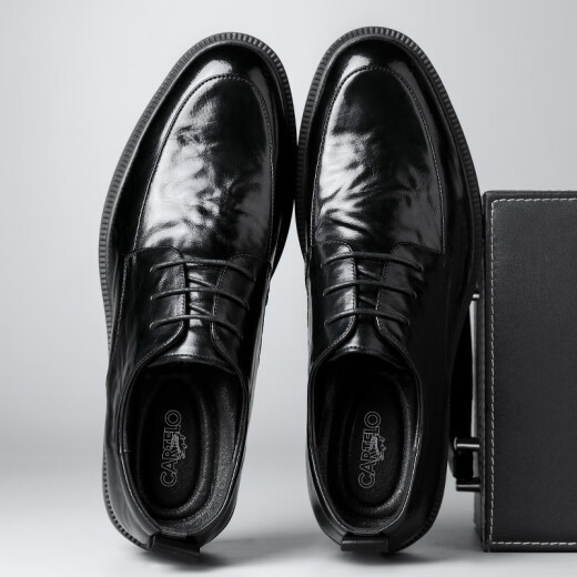 
CARTELO British hand-grabbing head-layer cowhide men's shoes business casual men's leather shoes color wedding shoes 9735 black 38