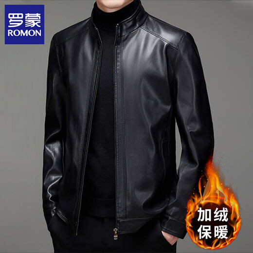 Luo Meng Leather Men's Jacket Spring, Autumn and Winter New Middle-aged Dad's Velvet Thickened Warm Haining Leather Jacket Brown Velvet 2XL /185