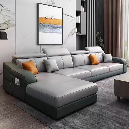 Italian corner leather art sofa modern minimalist living room household minimalist imperial concubine three or four person size apartment combination cat scratch leather sponge style three person 216cm straight sofa