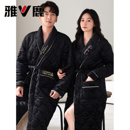 Yalujia Cotton Nightgown Women's Autumn and Winter Thickened and Velvet 2025 New Couple's Pajamas Winter Men's Coral Velvet Bathrobe 8921 Pink XL Three-Layer Long Warm