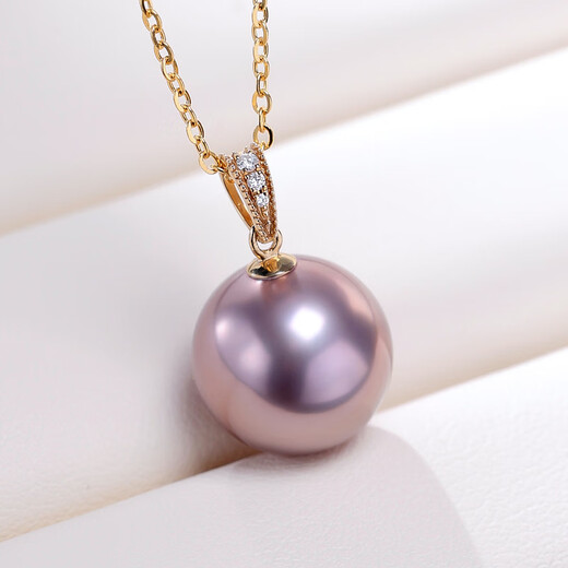 Nanxi Jiuzilihuo 18K gold diamond freshwater pearl pendant necklace for women, round, large particles, simple clavicle chain gift, delicate 10-11mm