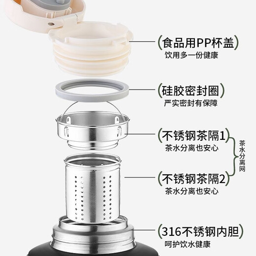 PBKC thermos cup kettle extra large capacity 316 stainless steel large home outdoor portable car 72-hour thermos bottle black 1.2L can hold 2.4Jin Jin is equal to 0.5kg water + strap