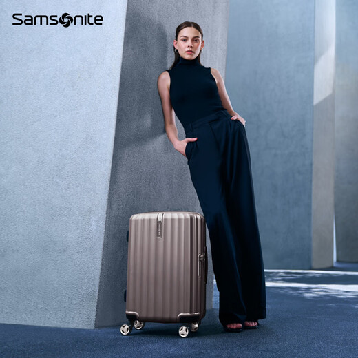 Samsonite suitcase 20-inch trolley case Fashion vertical striped travel bag Latte GU9 password boarding box