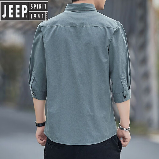 吉普（JEEP）高档纯棉免烫夏季衬衫男士宽松版七分袖衬衣工装中袖外套休闲百搭 高质量纯棉料七分袖5008(浅蓝色) M 95斤-115斤