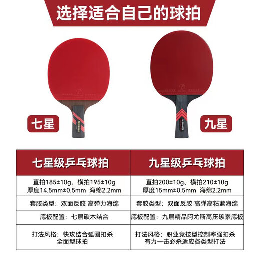 DESLANKA table tennis racket professional grade single shot nine-star straight shot horizontal shot carbon paddle 7 stars 9-star competition high elastic table tennis racket professional nine-star horizontal shot 1