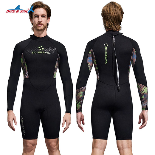 DIVE&SAIL wetsuit 1.5MM men's and women's one-piece long-sleeved shorts wetsuit thickened cold-proof swimsuit surfing suit snorkeling suit 1.5mm men's black S