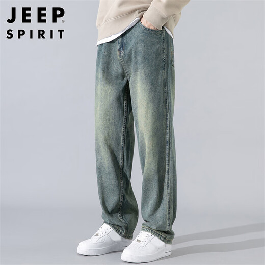 JEEP SPIRIT吉普牛仔裤男宽松春夏季韩版裤子男士阔腿休闲男裤 青古蓝 32