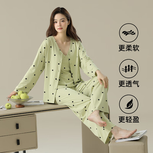 
Carsonland pajamas for women 2024 new three-piece set sexy suspender chest pad women long sleeves long trousers spring and autumn home clothes JLM-3E3271-Three-piece set M