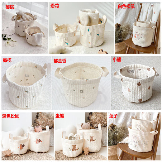 Fabric cartoon storage basket Nordic ins style cartoon cotton baby diapers clothes storage basket children's toys, large cherry sorting bag 22x28cm
