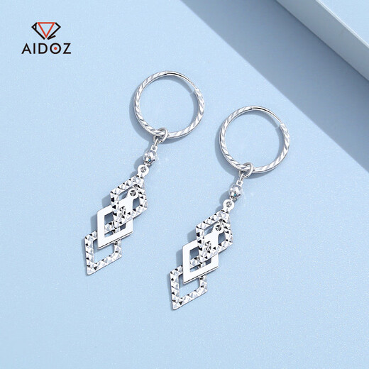 Aido Diamond pt950 platinum rhombus earrings for women, long platinum geometric ear hooks, versatile earrings, earrings, a pair of 3.3-3.5 grams