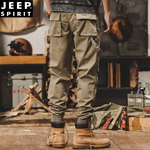 JEEP SPIRIT American Tough Man Working Pants 2025 Summer Loose Straight Trendy Brands Feet Function Outdoor Hunting Casual Pants 829 Models (Khaki) M (Suggested 85-105Jin [Jin equals 0.5 kg]