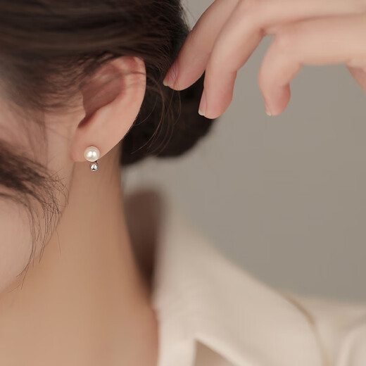 Xiangnan 999 sterling silver freshwater pearl earrings for women 2025 new popular earrings niche high-end earrings birthday gift 999 silver pearl earrings silver (pair)