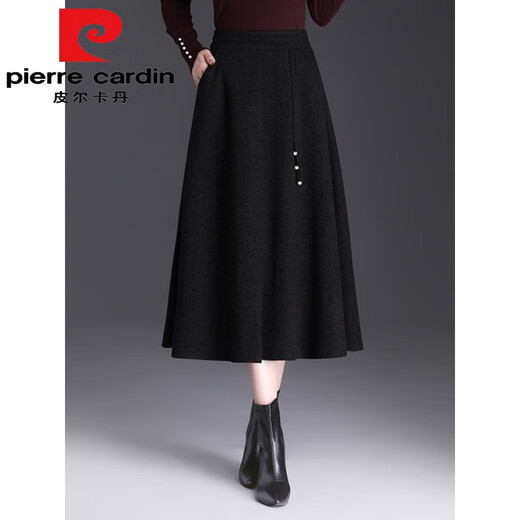 Pierre Cardin Woolen Skirt Women's Autumn and Winter Long Skirt 2025 New Chinese Style High Waist Skirt Slim Umbrella Skirt Large Hem A-Line Skirt Mocha Brown Autumn and Winter Woolen This Year's Popular Light Luxury 2XL 130-145Jin Jin is equal to 0.5 kg