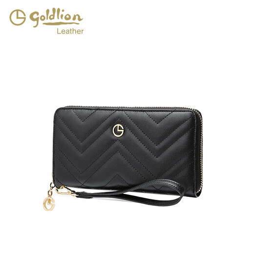 金利来（Goldlion）长款女士钱包2024新款时尚拉链手拿包多卡位大容量零钱包潮 黑色