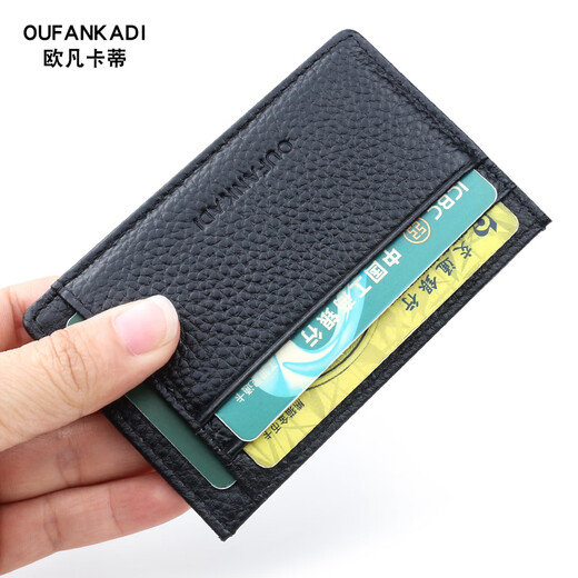 Oufan Kati Card Bag Men's Genuine Leather Business Card Holder ID Bag Bank Card Storage Bag Ultra-Thin Women's Card Holder Compact Card Holder Card Bag Black