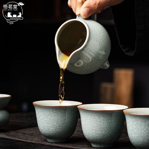 Wu Ming Tang Ru kiln ice flower glaze tea set complete set of opening slices can grow teapot lid bowl teacup high-end gift box